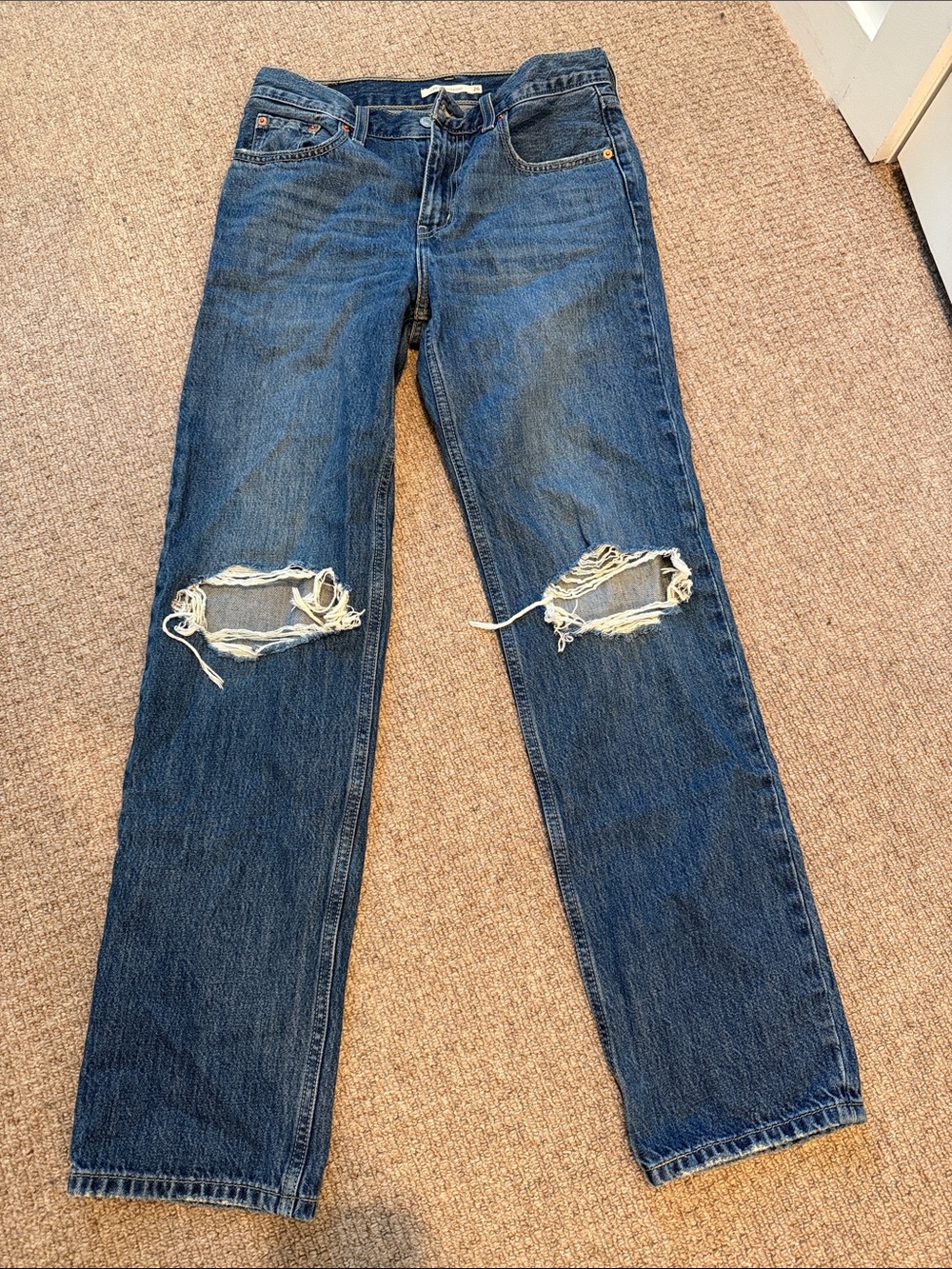 Levi's Blue Straight Leg Jeans with Knee Rips